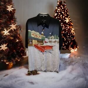 Tori Richard Christmas Santa World Tour Movies Viscose Shirt Cadillac - Size M